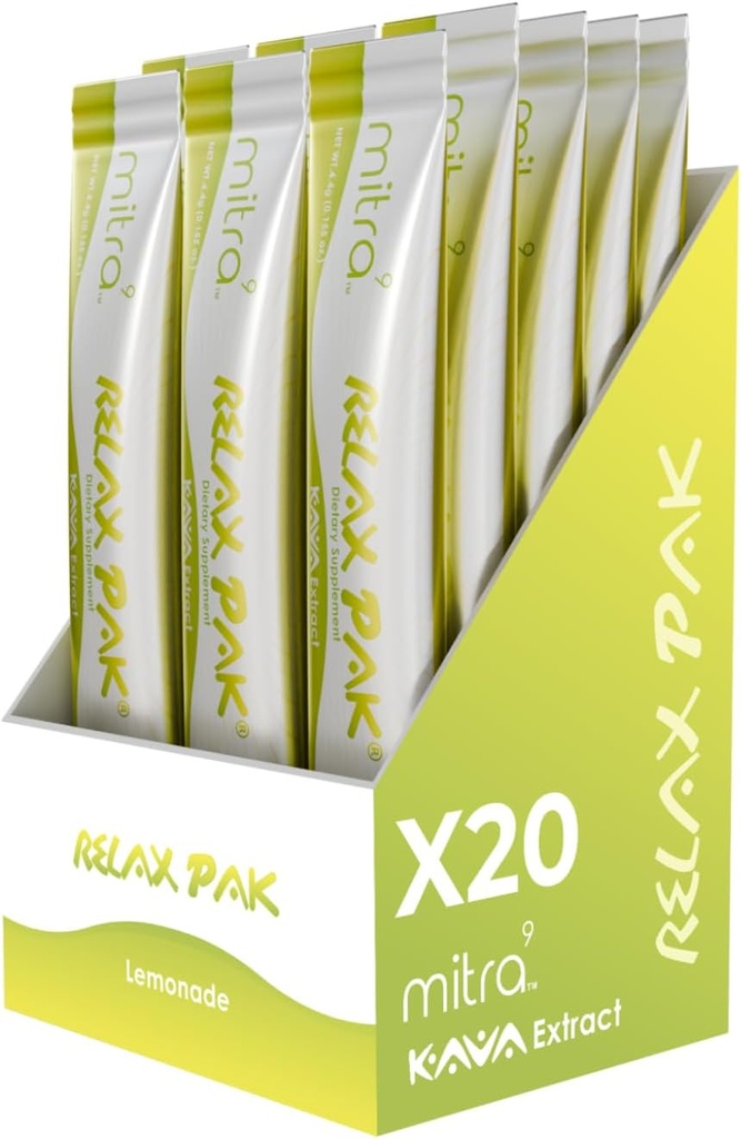 Mitra9 Kava Powder RelaxPak - Lemonade Kava Extract Powder Packets | Mood Enhancer | Plant Based | Promotes Natural Calm & Clarity | Easy Open Single Serving Stick (20)