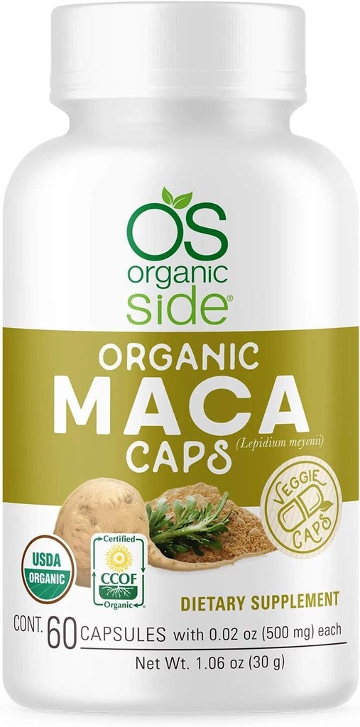 Orgaaniline külg | Maca kapslid | USDA sertifitseeritud orgaaniline, mitte-GMO, Vegan | 60 kapslit energia | hormoonide tasakaal ja elujõulisus | looduslik toidulisand