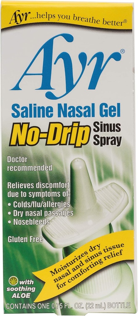Ayr Saline Nasal Gel No-Drip Sinus Spray rahustav Aloe Vera, 0,75 Fl Oz Spray Pudel, (Pakk 1)