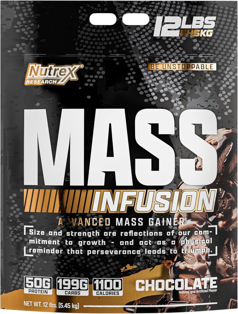 Nutrex Mass Infusioon Chocolate Advanced Mass Gainer Protein Pulber | 100% vadaku kaalulangetaja Shake | 12 naela