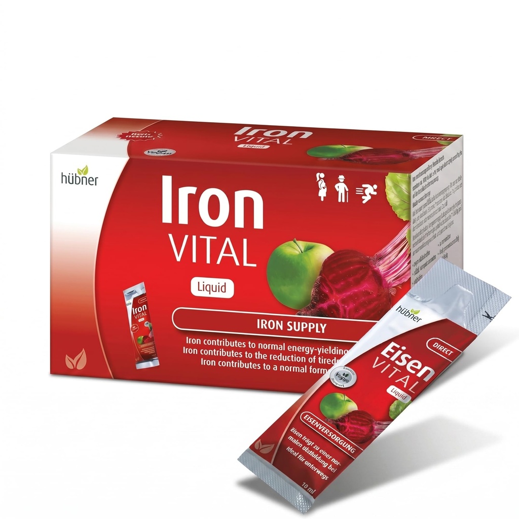 Hübner Raud Vital Vedel Raud Tarne Plus C-vitamiin, toidulisand täiskasvanutele ja lastele, Vegan ja gluteenivaba, puuviljamaitse, Karp 20 pakendit, 10 ml Iga