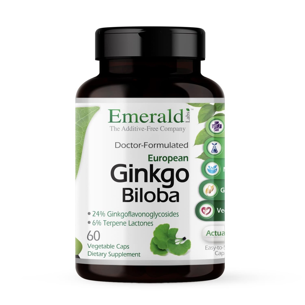 EMERALD LABS Ginkgo Biloba ekstrakt - aju tervise täiendus - pakub antioksüdante ja energiatoetust - 60 köögiviljakapslit (30-päevane pakkumine)