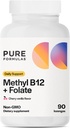 PureFormulas Methyl B12 + Folate Supplement, 1000 mcg Methylated B12 Supplement, 665 mcg Folate, Cherry Vanilla Flavor, Methylated Vitamiin B 12 - Non-GMO, 90 Lozenges