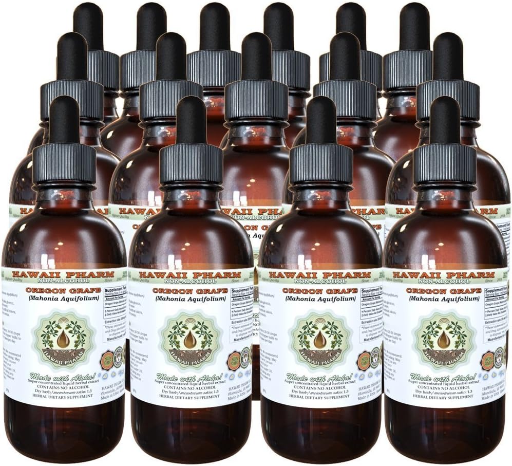 Hawaii Pharm Oregon Viinamarjade Alkoholivaba Vedel Ekstrakt, Oregon Viinamarjade (Mahonia aquifolium) Kuivatatud Juur Glycerite Natural Taimne Täiendus, USA 15x4 fl.oz
