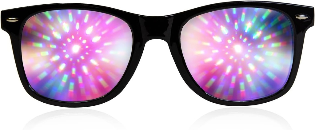 GloFX Black Frame Halo Difraktsiooniklaasid - Laser Toimib Halo Valgusefektide, Vastupidav Ja Paindlik Raves & Festivalid