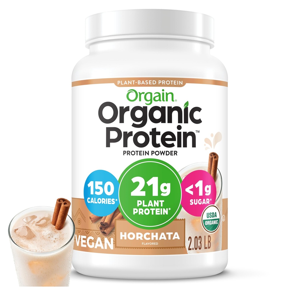 Orgaaniline Vegan Valgu Pulber, Horchata - 21g Taimne Valk, 9g Prebiootiline Kiiber, Madala Net Carb, Ei Laktoosi Koostisosad, Ei Lisatud Suhkrut, Mitte-GMO, Shakes & Smoothies, 2,03 lb