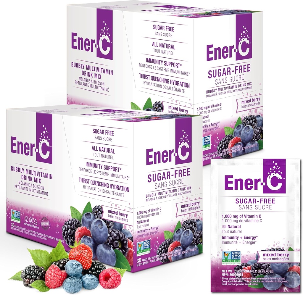 Ener-C Suhkruvaba Multivitamiini Joogi Segu - Vitamiini Pulber Vee jaoks, Elektrolüütide Pulber Ilma Suhkruta, Hüdreerimise Boost Paketid, Nullsuhkur, Vitamiin C & B12 Täienduse Vedel Segu - Segatud Marja, 60 Loe