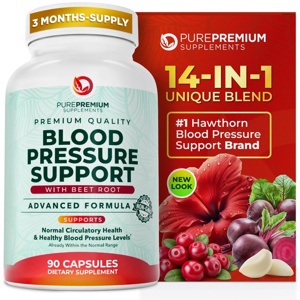 PurePremium Beet Juurkapslid vererõhu toetamiseks - 700 mg täiustatud valem koos peedipulbri, Hawthorni, Hibiskuse ja küüslauguga normaalse lämmastikoksiidi tootmise ja südame tervise jaoks - Non-GMO - 90ct