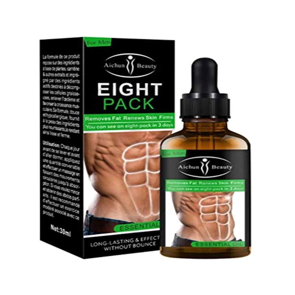 AICHUN BEAUTY kaheksa pakendit Kõhu eeterlik õli meestele Tugev talje Manly Torso sile jooni Press Fitness Kõhu põletamine Lihasrasv Eemaldab Naha kaalulangus salendav kreem 30 ml