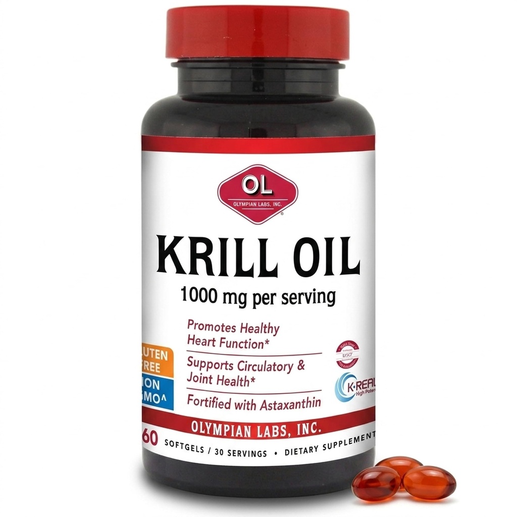 Olümpialaborid Antarktika krillõli, 1000 mg kapslid astaksantiiniga, Omega-3, EPA, DHA, Immuun, liigese ja aju tugi, 60 Softgels