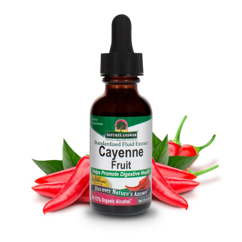 Nature's Answer Cayenne Fruit Extract | Aitab edendada seedetrakti tervist | Orgaanilise alkoholiga valmistatud kõrge potentsi | Vegan, gluteenivaba, mitte-GMO & Kosher sertifitseeritud 1oz