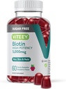VITEEY Biotin Gummies juustele, nahale ja küüntele 5000 mcg - suhkruvaba - juuste kasvu kummid, tervislik nahk kuma, tugev tervislik küünte kasv - vegan, gluteenivaba, želatiin tasuta näritav vaarikamaitse