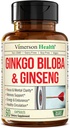 Aasia ženšenn ja Ginkgo Biloba Toidulisandid - Panax ženšenni ekstrakt 700mg + Ginko Biloba 720mg - Nootroopne aju lisand mälule, fookusele ja püsivale energiale - 60 kergesti neelatavat kapslit