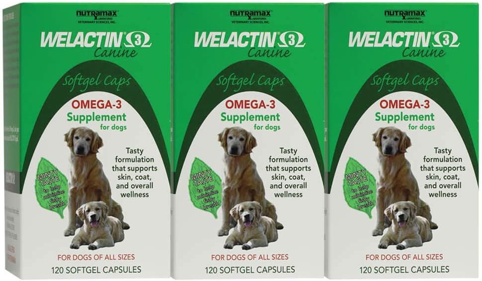 Nutramax Welactin Omega-3 kalaõli Naha ja kate tervise täiendus Vedelik koertele - 3 Pack, 360 Kokku Softgels