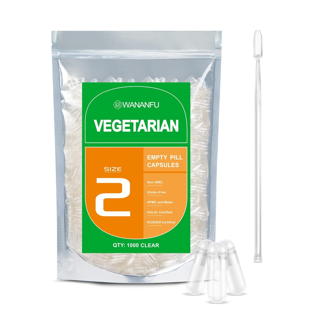 wananfu suurus 2 Tühjad kapslid Taimetoitlane (500 krahv) Komplekt 2 Micro Lab lusikad, Clear Fillable Veggie Pill Kapslid suurus 2 teha oma toidulisandeid