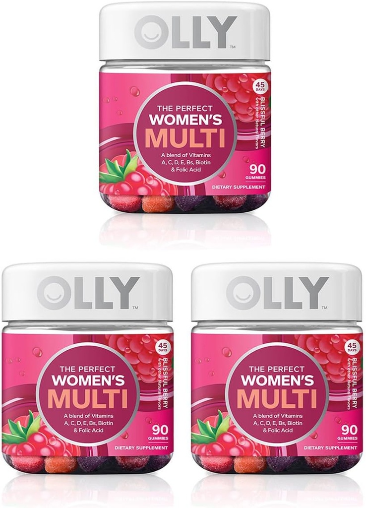 Olly Perfect naiste multivitamiini kummi toidulisand, biotiin ja foolhape, Blissful Berry, 90 arv (45 päeva pakkumine), 3 Pack