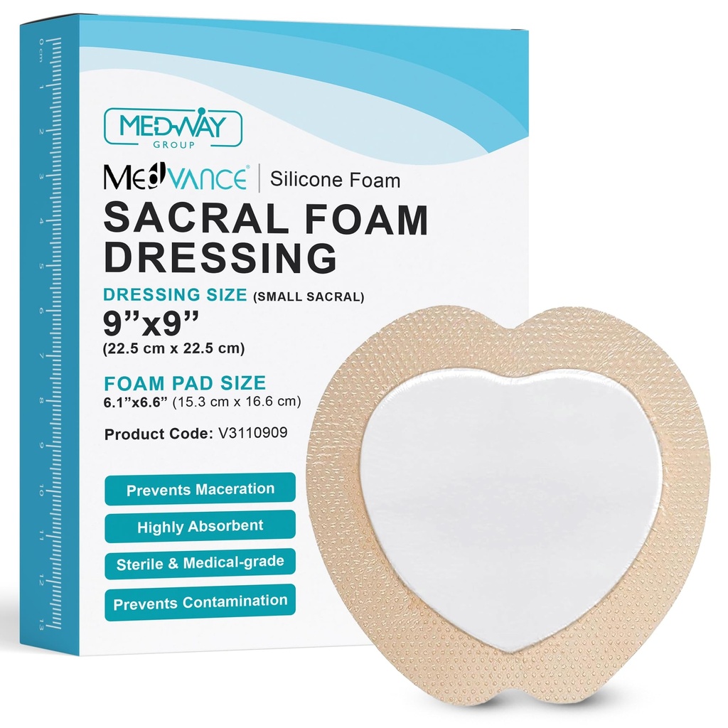 MedVance TM Silicone - Sacral Bordered Silicone Adhesive Vahuhaavade Riietumine, Bed Sore Ravi Bandage Sacrum, Suurus 9 "x 9" (6.1 "Pad x 6.6" Pad), Kart 5 kastmega