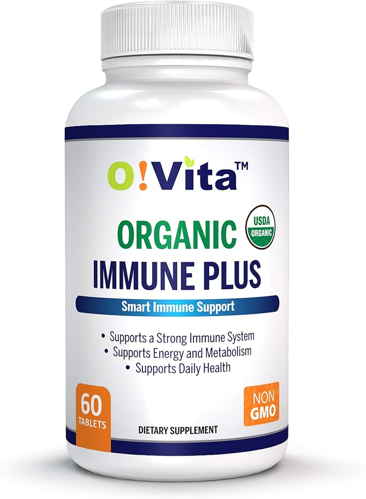 Organic Immune Plus, 7-in-1 USDA sertifitseeritud orgaaniline immuunsuse suurendaja, 300mg leedrimarja, Oregano Leaf pulbri, Moringa Leaf pulbriga (60 mitte-GMO, taimsed tabletid)