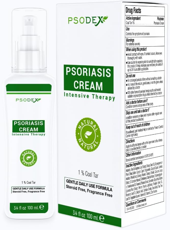 PSODEX Psoriaasi kreem – 3,4fl oz paikne psoriaas Ravi kivisöetõrva, salitsüülhappe, teepuuõli, Aloe vera – kõik looduslikud koostisosad – rahustav ja niisutav söetõrva psoriaaskreem