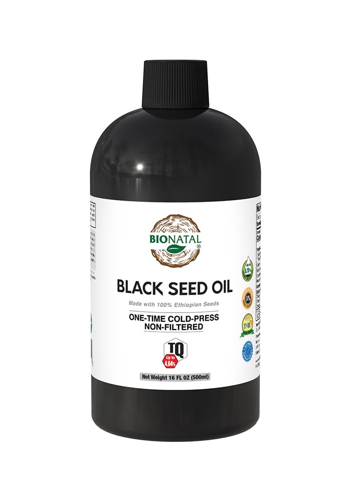 Bionatal Ethiopian Black Seed Oil 16oz PET/Plastic Bottle – külmpressitud Nigella Sativa, Black Cumin Seed Oil, rafineerimata ja filtreerimata, kõrge TQ kuni 4,64% – toetab immuunsüsteemi, seedetrakti