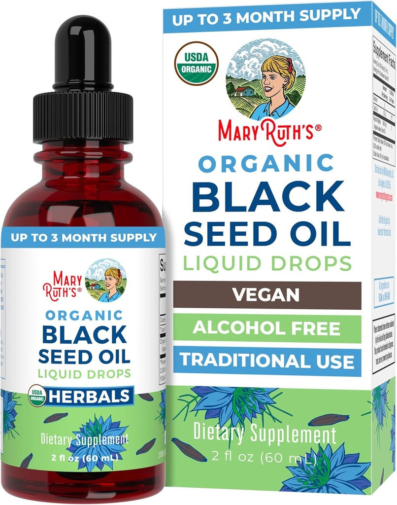 MaryRuth Organics Black Seed Oil Liquid Drops Cold Pressed | 3 kuud Supply | USDA Organic Black Cumin Seed Oil | Immune Support | Respiratory Health | Sugar & Gluteenivaba | Vegan | Non-GMO | 2 Fl Oz