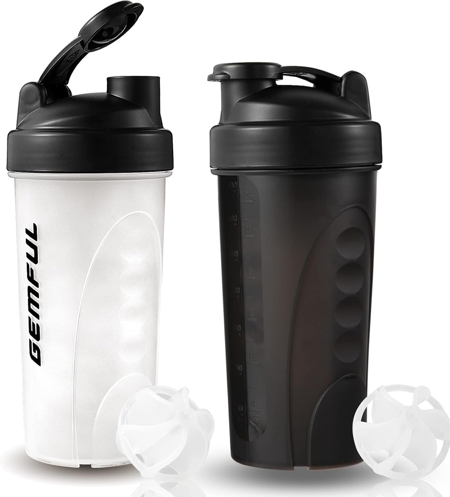 GEMFUL Shaker Bottle for Protein Mixes 28 oz BPA-Free Leak Proof Shaker Smothies Cups Sport Gym Mixer 2 Pack
