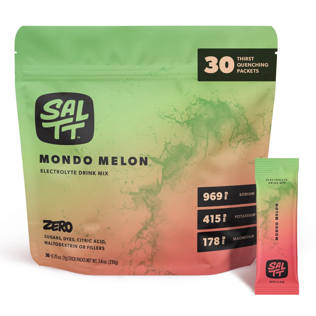 SALTT Elektrolüüdid Pulber Maitsestatud Joogi Segu - Mondo Melon - 30 Hüdraadipaketti - Magneesium, Kaalium, Naatrium, Trace Minerals - Nullsuhkur Ja Gluteenivaba - Travel Essentials