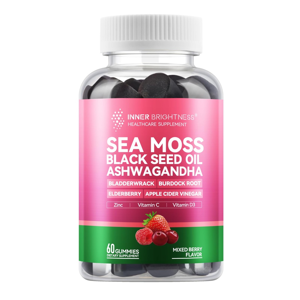 Sea Moss 4000mg Gummies koos Ashwagandha, Elderberry, Apple Siider Äädikas, Põiewrack, Burdock Root - Immune Support - Mix Berry Maitse - 60 Count