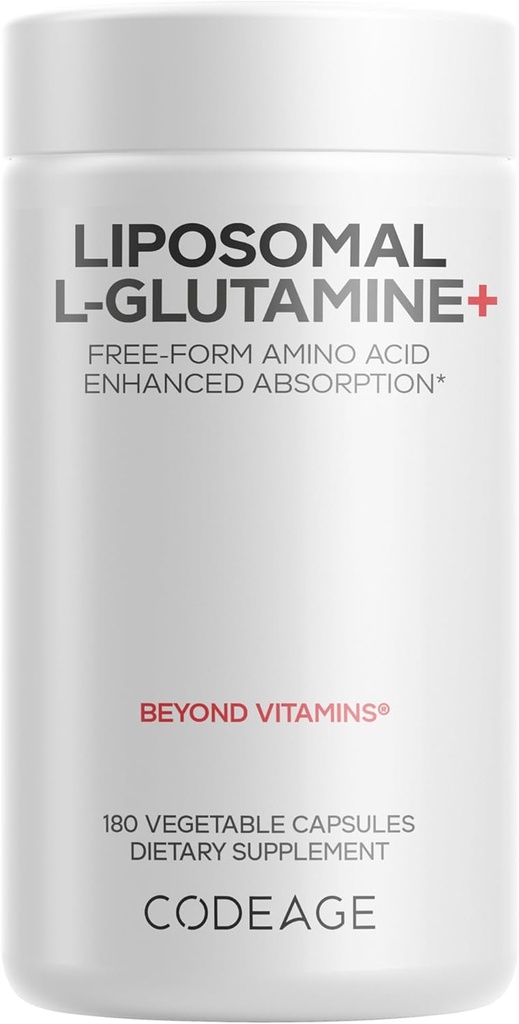 Koode Liposomaalne L-Glutamiin Kapslilisand - 1000 mg L-glutamiini ühe serveerimise kohta - 3-kuuline tarne - liposoomne kohaletoimetamine, veganpillid, mitte-GMO, gluteenivaba aminohape - 180 kapslit