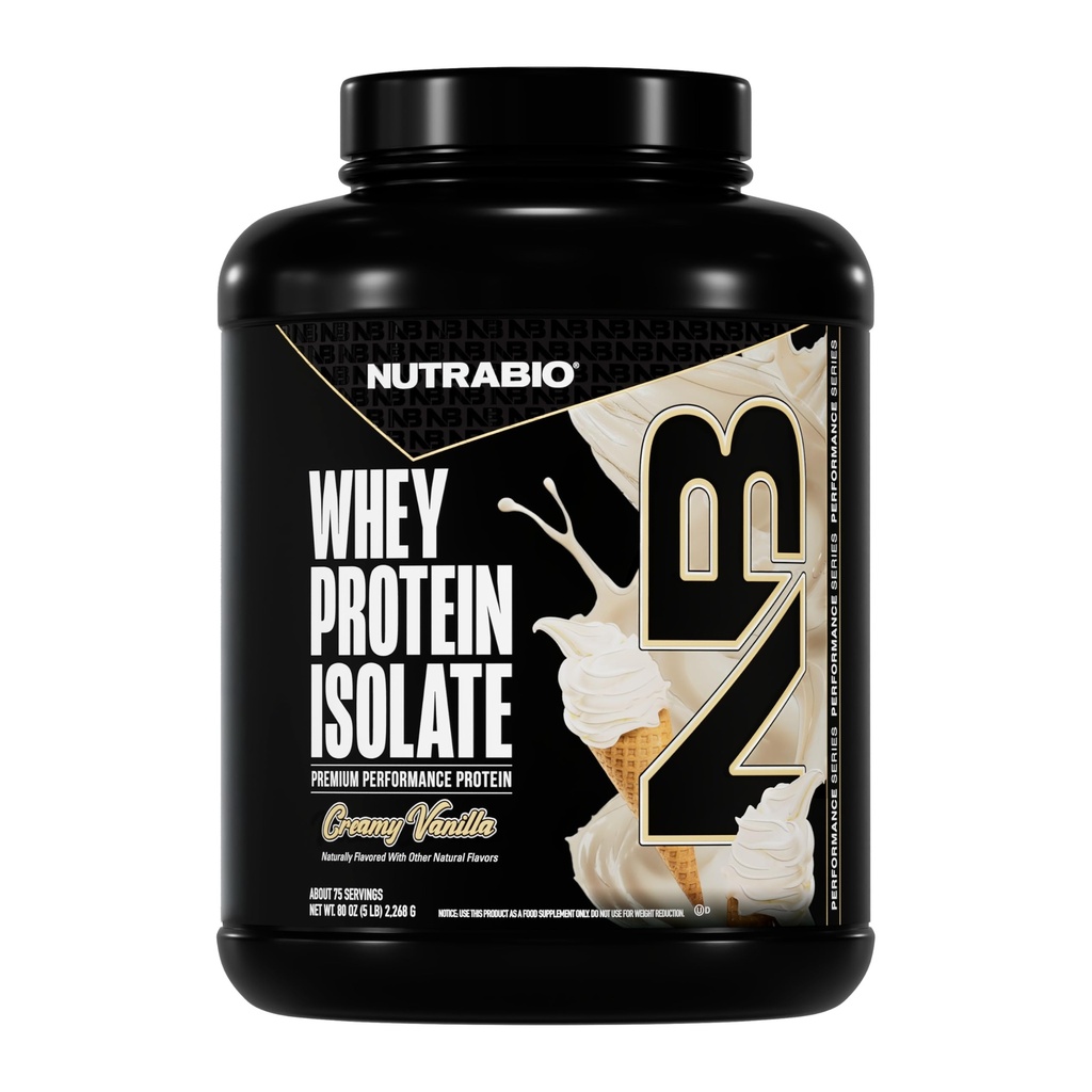 NutraBio 100% vadakuvalk isolaatvalgu pulber, 25 g valku koos täieliku aminohappeprofiiliga, GMO-vaba, soja- ja gluteenivaba, madala kalorsusega vadakuvalgu pulber, Alpine Vanilla, 5 lbs