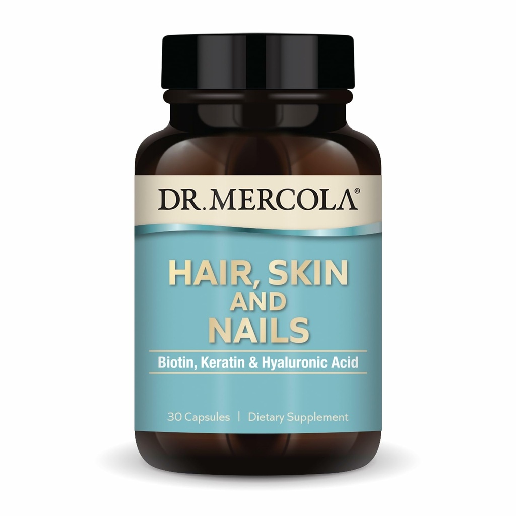 Dr Mercola juuksed, nahk ja küüned - annab biotiini, keratiini ja hüaluroonhapet - Premium kvaliteet - toetab tervislikku vananemist - mitte-GMO, gluteenivaba ja sojavaba - 30 kapslit (30 serveerimist)