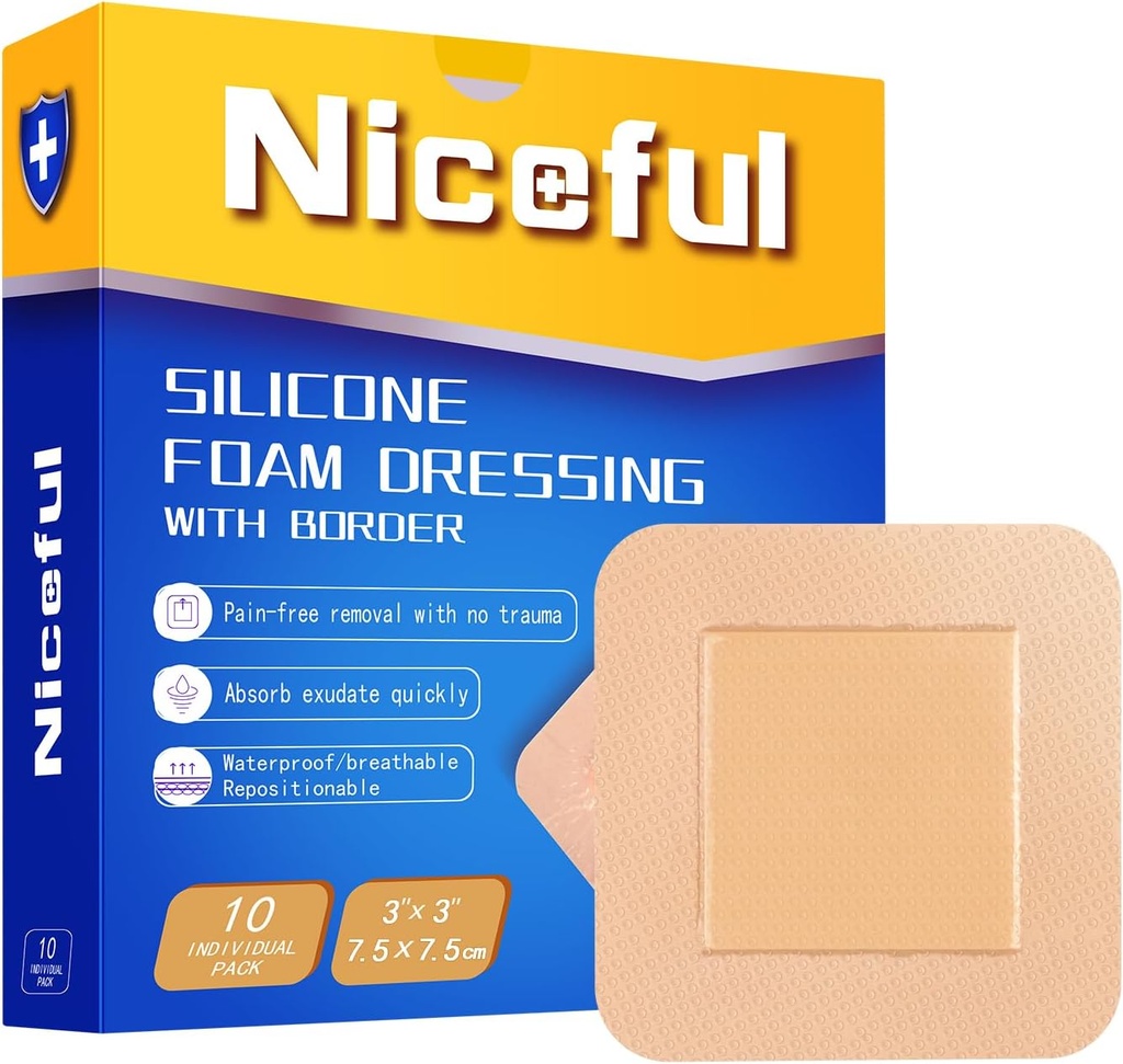 Silikoonvahu riietamine 3x3 (7,5x7,5cm), Kõrge Absorbentsiga Voodi valulikud plaastrid Haavahooldusvahendid, Veekindel Silikoon Bandages Sensitive Skin Haavad Care (10 Tcs)