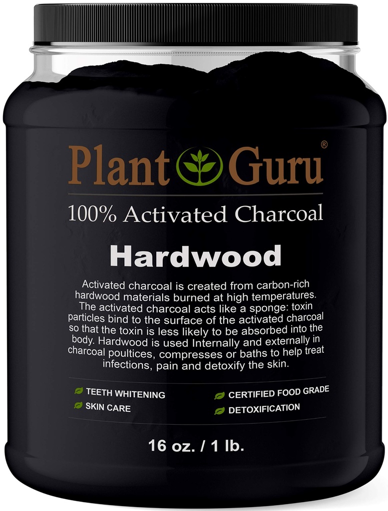 Aktiivsöe pulber Bulk - 1 lb. Jar - Hardwood - Food Grade Kosher Non-GMO - Hammaste valgendamine, näomask ja seebi tegemine. Soodustab looduslikku detoksifitseerimist ja aitab seedida