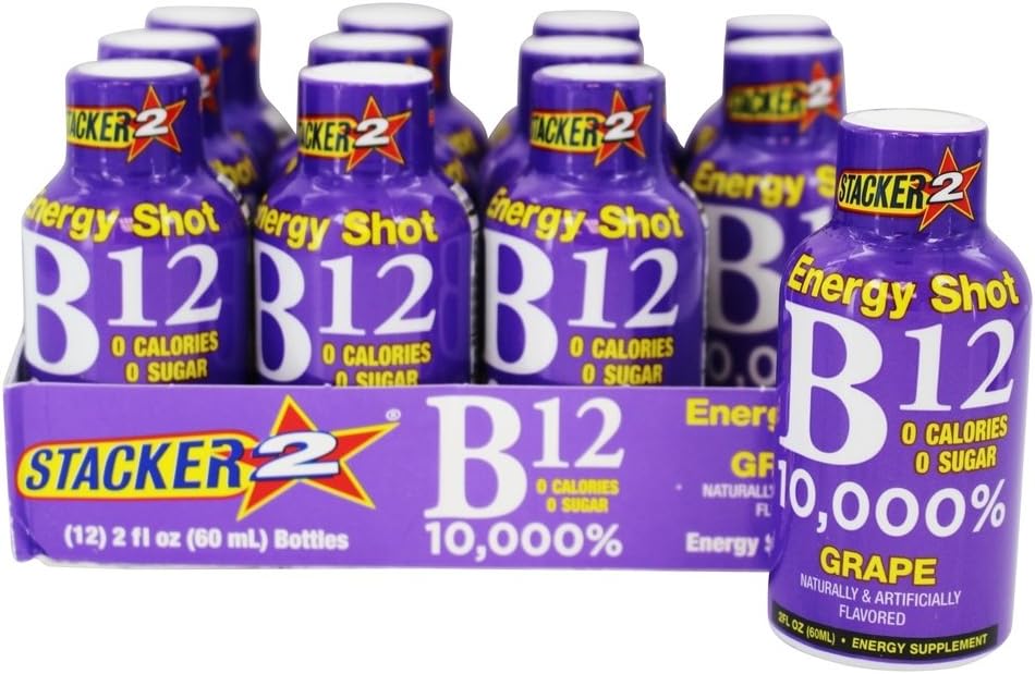 Stacker 2 Viinamarja B12 Energia Shot, 2oz (12 Pack)
