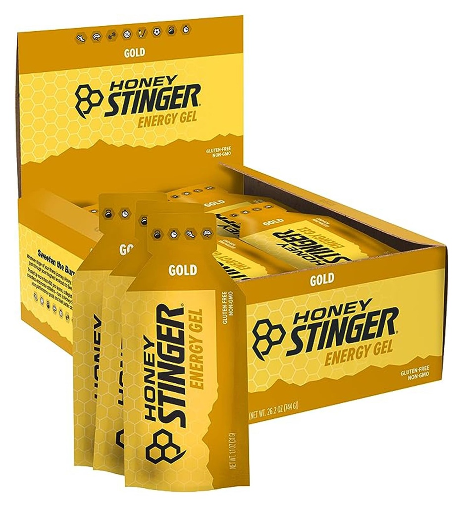 Honey Stinger Gold Energy Gel, Gluteenivaba ja kofeiinivaba, treeninguks, jooksmiseks ja jõudluseks, spordi toitumine kodus ja jõusaalis, Pre ja keskmine treening, 24 Pack, 26,4 Ounce