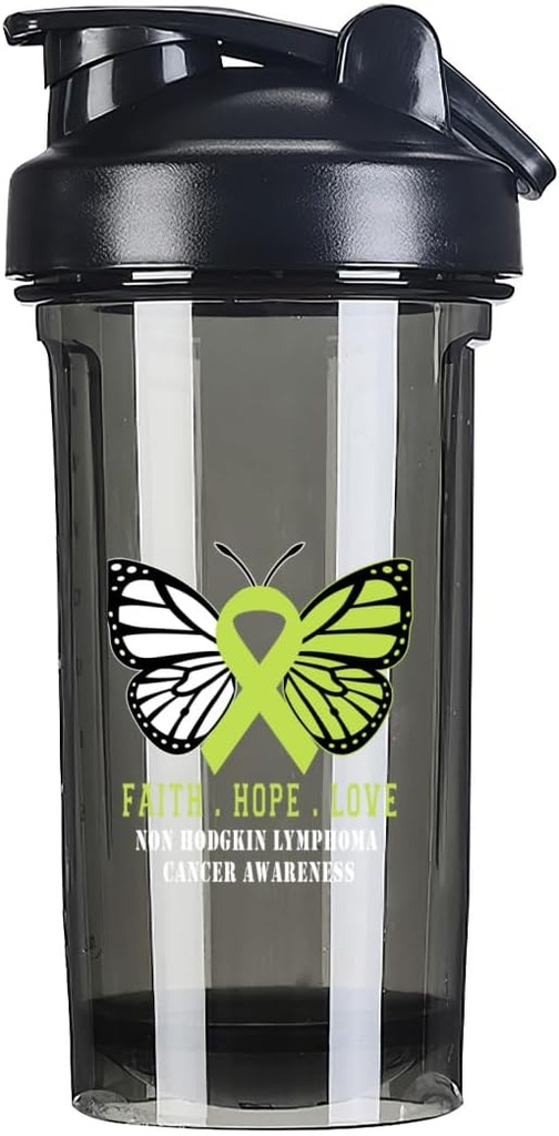 Butterfly Non Hodgkin lymphoma Cancer Awareness 18 Ounce Shaker Pudel Joogi Segaja Lekkimiskindel Pre Workout Protein Shakes Toit Asendus Shakes pudelid 500ML/18 Oz Black &-3