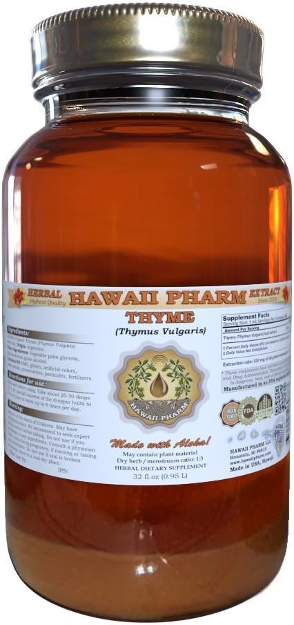Liquid Extract, Organic Thyme (Thymus Vulgaris) Tinktuur, Herbal Supplement, Hawaii Pharm, Made in USA, 32 fl.oz