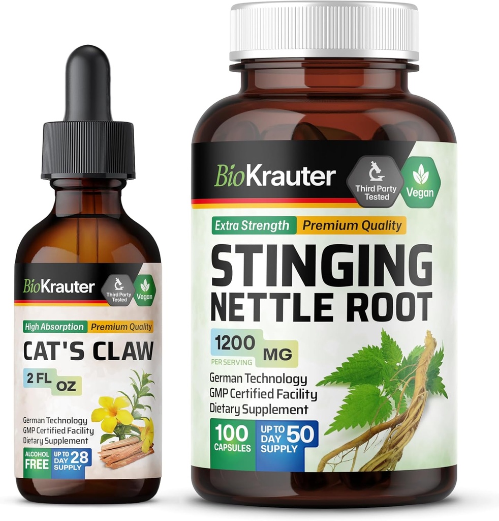 BIO KRAUTER Cats Claw Tinktuur 2 Fl. Oz. & Stinginging Nettle 100 kapslit