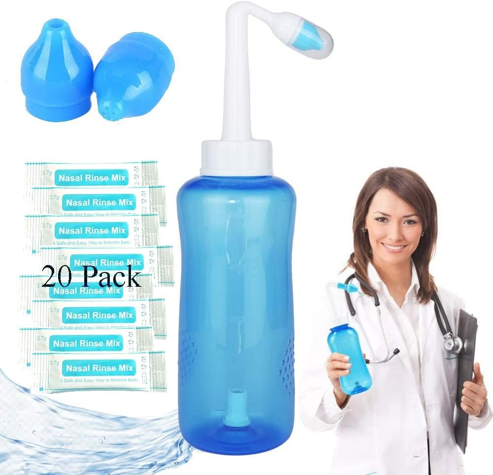 Ninapesu pudel, Sinus Linse Pudeli ninapesu Puhastaja 300ml Ninapesu Pudel Pot Seade Nina niisutamine - Ninahooldus ja niisutamine täiskasvanutele ja lastele (1)