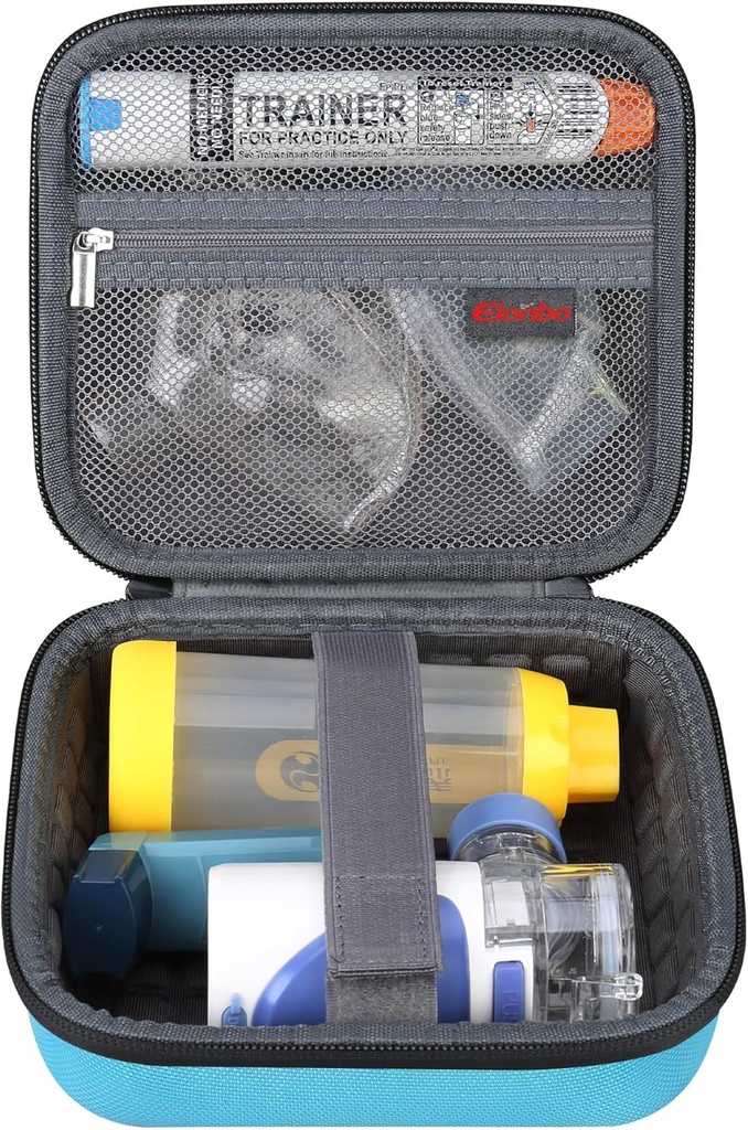Elonbo Kaasaskantava käeshoitava inhalaatori nebulisaatori masin Astma Inhalaator Spacer, EpiPen Travel Medicine Kit, Handheld Mesh Atomizer Machine Holder Bag, Tasku Fits Auvi Q Ventolin, Sinine