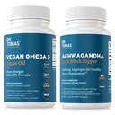 Dr Tobias Vegan Omega 3 vetikaõli ja ashwagandha kapslid, toetavad vastupidavust, immuunsüsteemi tervist ja üldist heaolu, GMO-d mitte, vegan