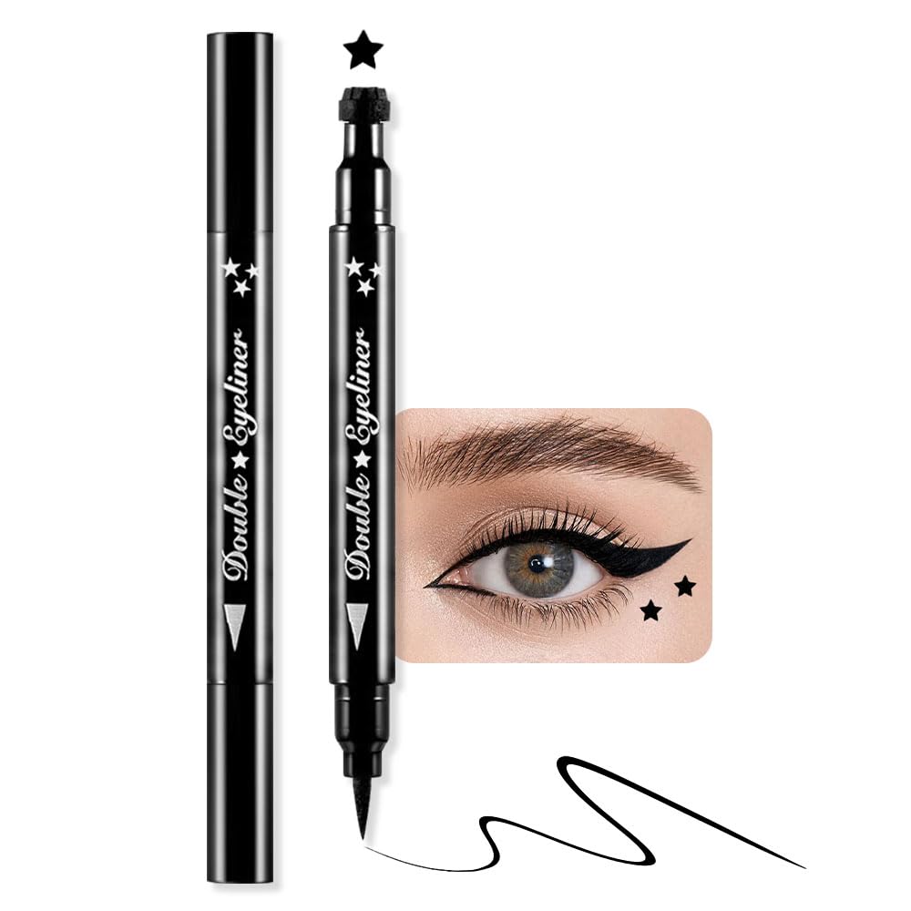 BINGBRUSH Kahepealine Vedeliktähe silmapliiats Templipliiats, Värvid Lilled Südamekuu kujud Näojäljed Meik Värvikas Veekindel Slim Geel Felt Tip Kõrge Pigment Vedelik Silmapliiats (01# Täht & Must)
