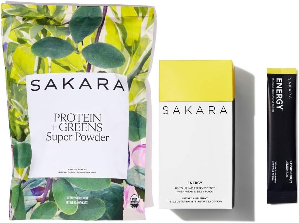 SAKARA valk + rohelised Super Powder & Energy Effervescent - orgaanilise valgu pulber & rohelised pulber, rafineeritud suhkruvaba elektrolüütide pulber