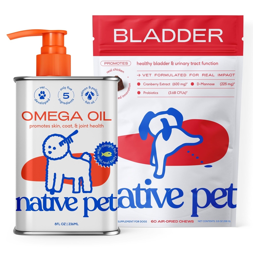 Native Pet Dog UTI ravi üle leti ja kalaõli koertele, et toetada sügelevat nahka + liikuvust | 60 närimist ja 8 Oz