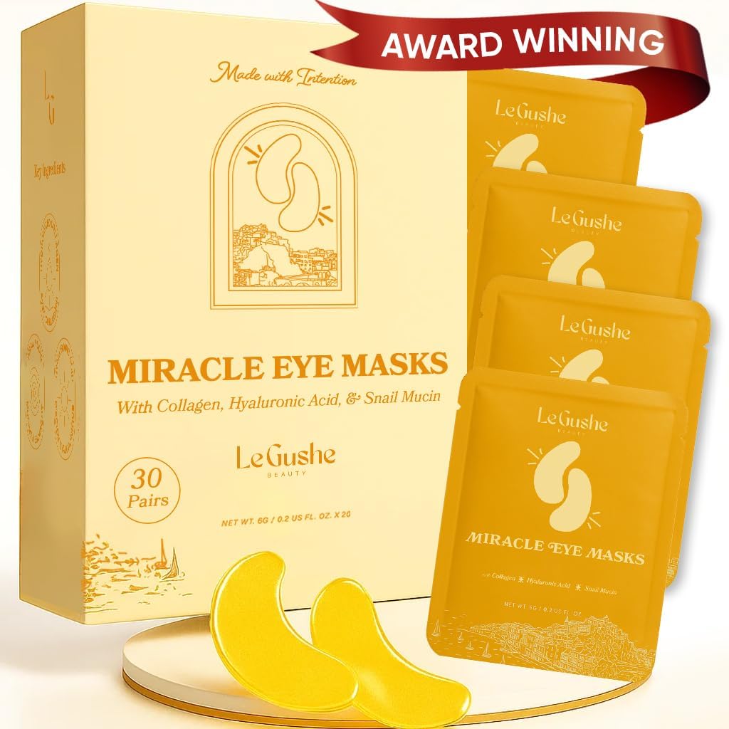 LE GUSHE Gold Under Eye Patches for Puffy Eyes and Dark Circles (30 paari) - Kollageeni hüdraatmine silmamaskide all koos teomutsiiniga - rahustav Puffy Eyes Ravi naistele ja meestele - Bridesmaid Kingitused
