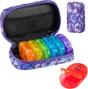 Serfeymi Weekly Travel Pill Korraldaja 2 korda päevas PM Täiustatud Vikerkaar Pill Box 7 päeva kaasaskantav Zipper Canvas Pill Case, Meditsiini Korraldaja Pillid, Vitamiinid, Kalaõlid - Purple 01
