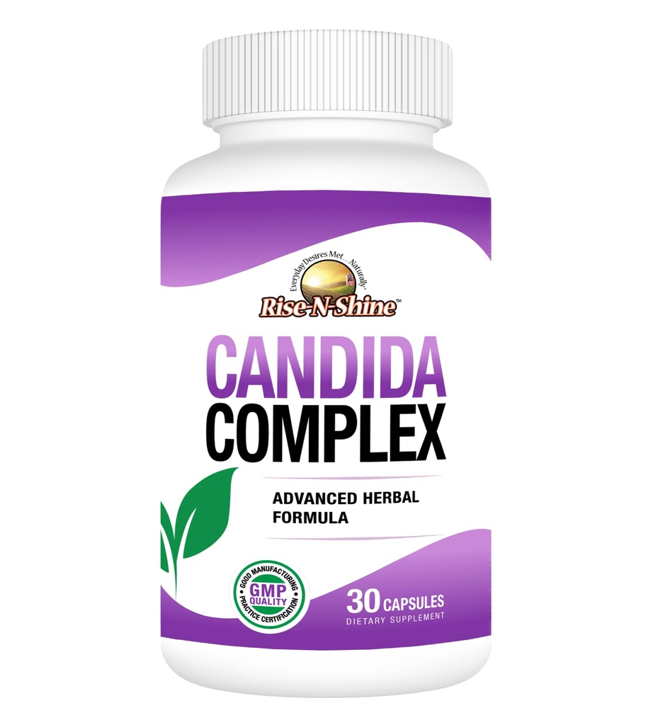 Rise-N-Shine Candida komplekskapslid toetavad normaalset Candida taset Oregano, kaprüülhappe, Reishi seentega ja rohkem kui 30 loendiga