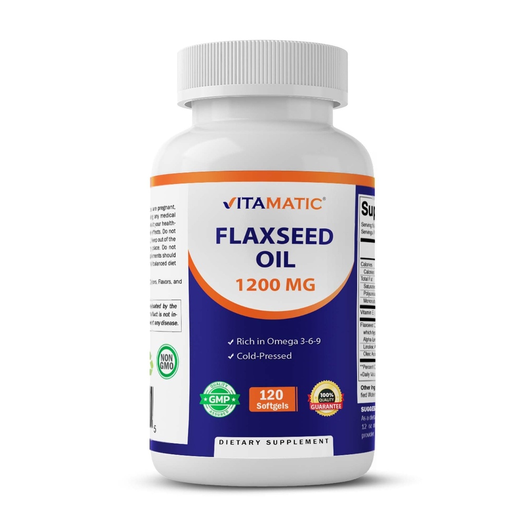 Vitamatic linaseemneõli 1200 mg – 120 Softgels Külmpressitud linaseemneõli 675 mg ALA Omega-3 – toetab südame tervist ja üldist heaolu