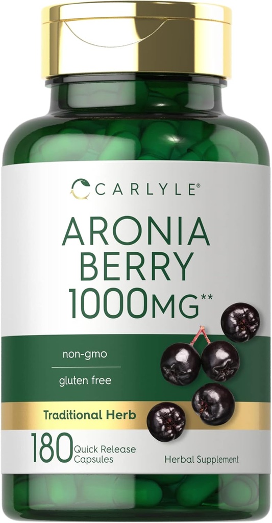 Carlyle Aronia Berry kapslid 1000mg | 180 pillid | Chokeberry Extract | Non-GMO & Gluteeni tasuta täiendada