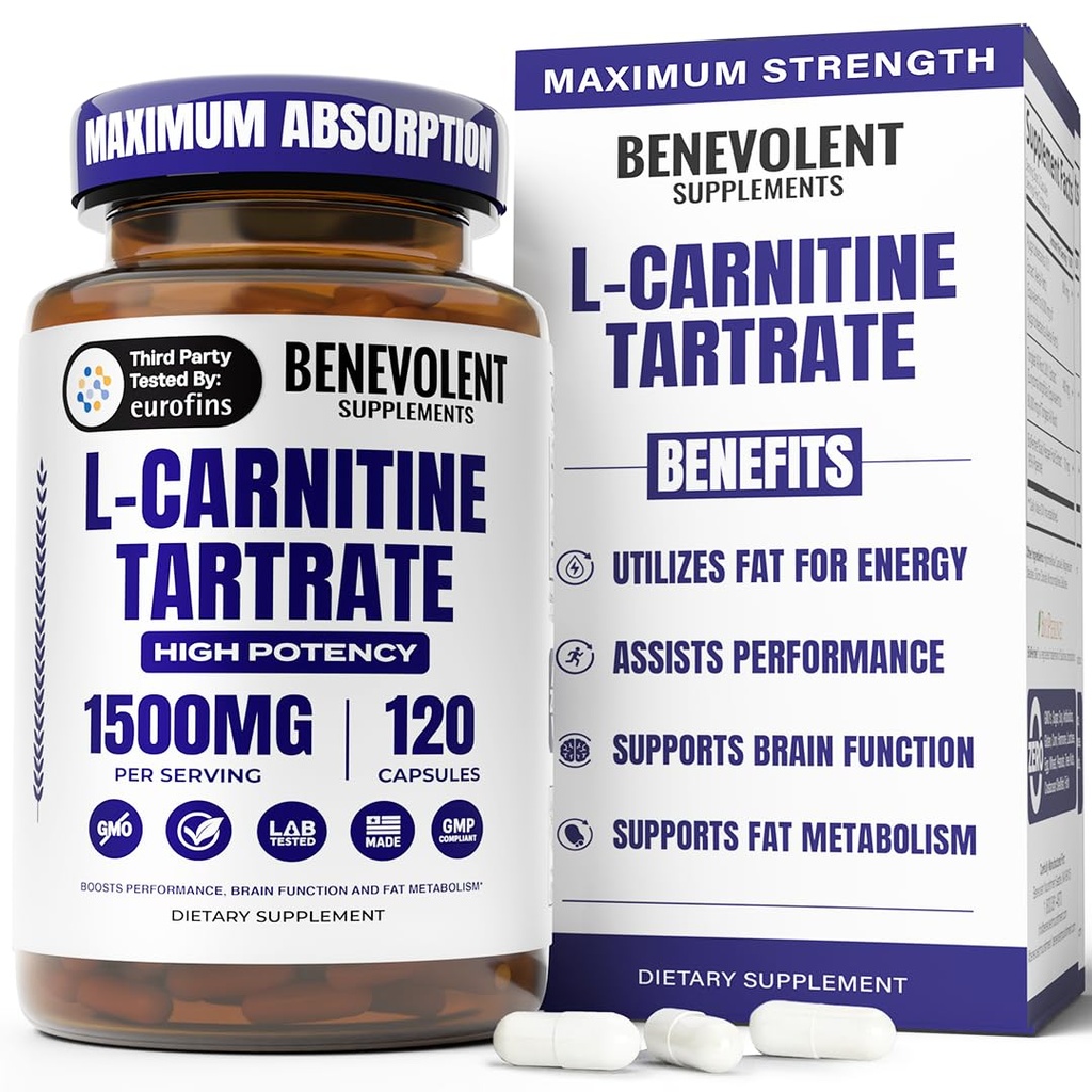 Heatahtlik L-karnitiini lisand - kõrge potents 1500mg L-karnitiintartraat - kiire imendumine, rasva muundamine energiaks, Lean lihaste toetamine, tõhus treening ja ainevahetus - 120 Vegankapslit